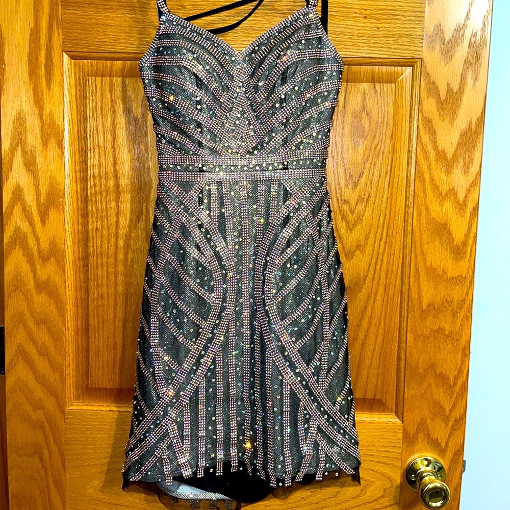 Pink silver and grey prom dress size 00 crisscrossed back